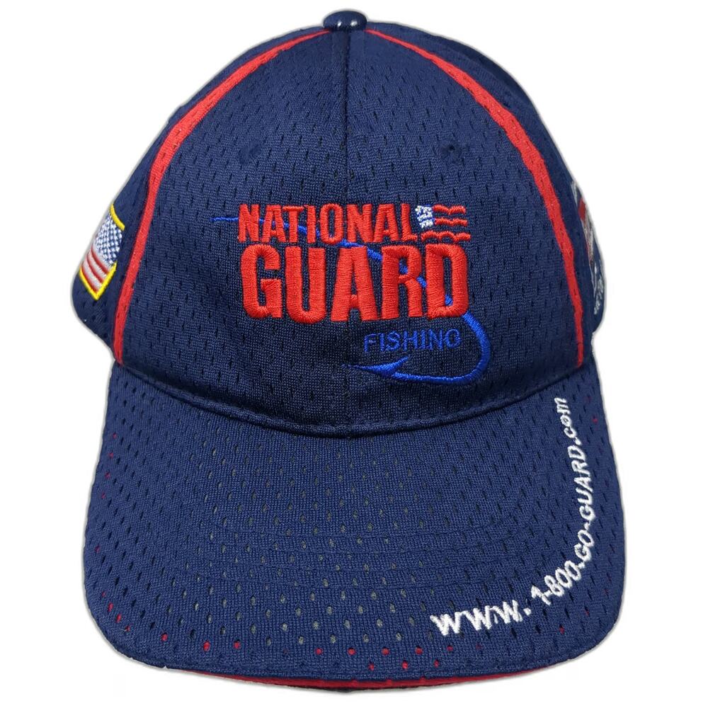 National Guard Fishing FLW Baseball Cap Blue One Size Mesh Strapback US Flag Hat